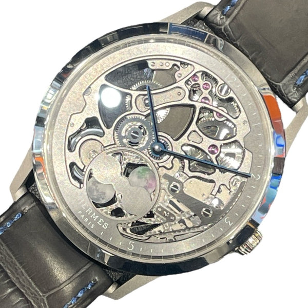 エルメス HERMES スリム ドゥ エルメス スクレット リュン W053606WW チタン/プラチナ/革 自動巻き メンズ 腕時計