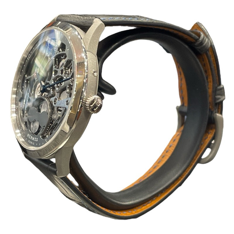 エルメス HERMES スリム ドゥ エルメス スクレット リュン W053606WW チタン/プラチナ/革 自動巻き メンズ 腕時計