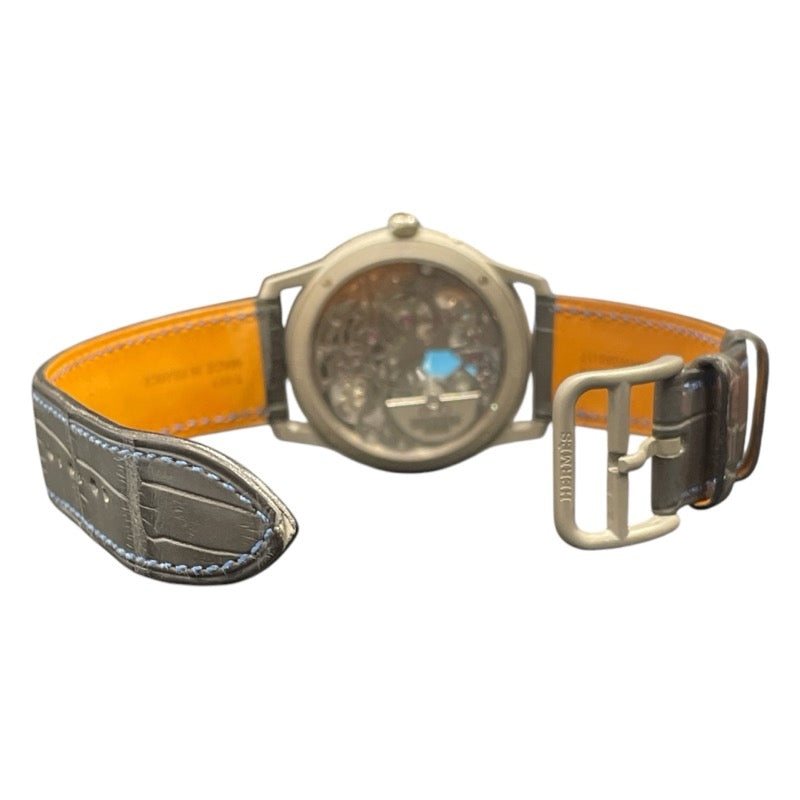 エルメス HERMES スリム ドゥ エルメス スクレット リュン W053606WW チタン/プラチナ/革 自動巻き メンズ 腕時計