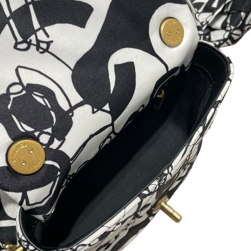 シャネル CHANEL ミニマトラッセトップハンドル ブラック・ホワイト　GD金具 ファブリック レディース ショルダーバッグ