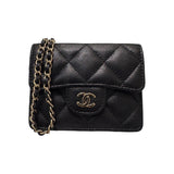 シャネル CHANEL クラシック　チェーンフラップカードケース ブラック キャビア レディース カードケース