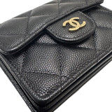 シャネル CHANEL クラシック　チェーンフラップカードケース ブラック キャビア レディース カードケース