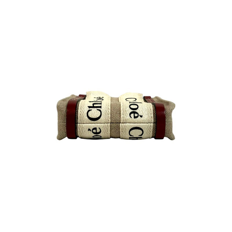 クロエ Chloe ウッディナノ ブラウン×ベージュ リネン/キャンバス/レザー レディース ショルダーバッグ