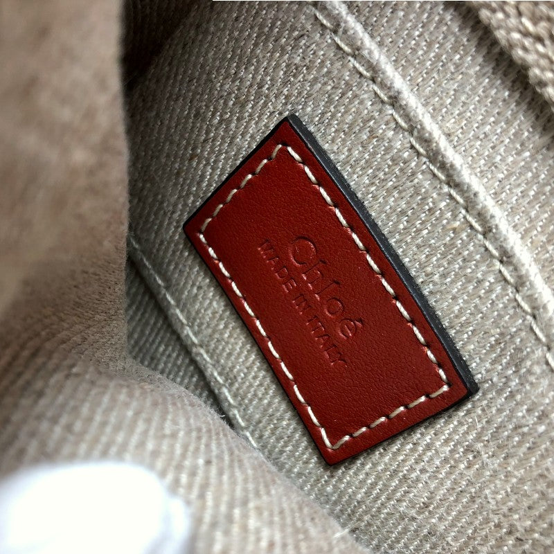 クロエ Chloe ウッディナノ ブラウン×ベージュ リネン/キャンバス/レザー レディース ショルダーバッグ