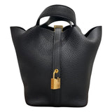 エルメス HERMES ピコタンロックPM W刻 ブラック　ゴールド金具 トリヨン レディース ハンドバッグ