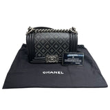 シャネル CHANEL ボーイシャネル20 A67085 ブラック　シルバー金具 スタッズ・カーフ レディース ショルダーバッグ