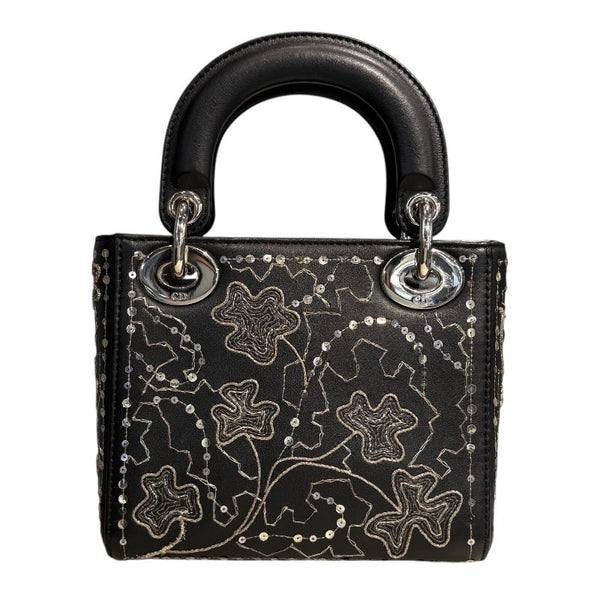クリスチャン・ディオール Christian Dior レディディオールミニ ブラック レザー×スパンコール レディース ショルダーバッグ