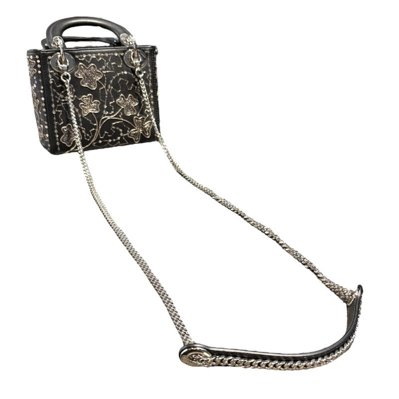 クリスチャン・ディオール Christian Dior レディディオールミニ ブラック レザー×スパンコール レディース ショルダーバッグ