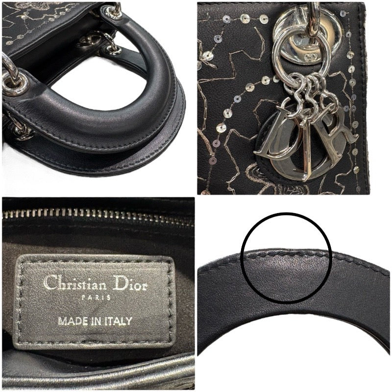 クリスチャン・ディオール Christian Dior レディディオールミニ ブラック レザー×スパンコール レディース ショルダーバッグ