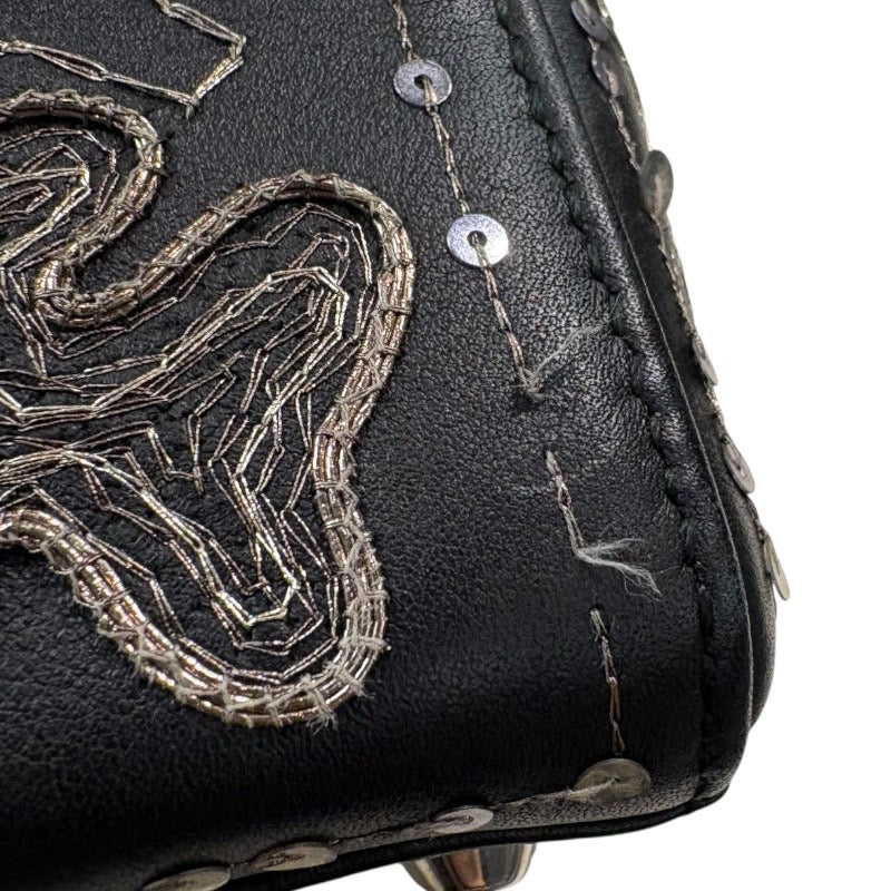 クリスチャン・ディオール Christian Dior レディディオールミニ ブラック レザー×スパンコール レディース ショルダーバッグ