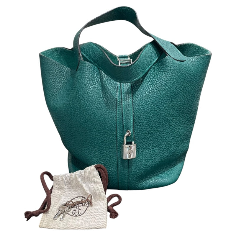 エルメス HERMES ピコタンロックMM T刻 マラカイト×SV金具 トリヨン レディース ハンドバッグ