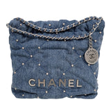 シャネル CHANEL CHANEL22ミニ AS3980 ブルー シルバー金具 デニム レディース ショルダーバッグ