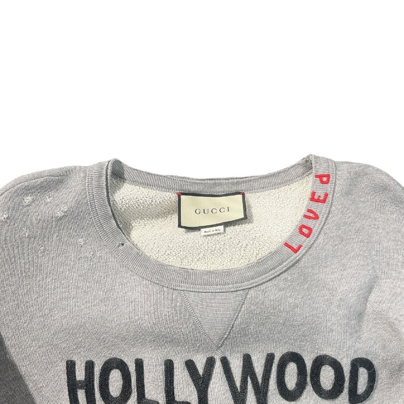 グッチ GUCCI ダメージスウェットシャツ XS 475373 グレー コットン メンズ スウェット
