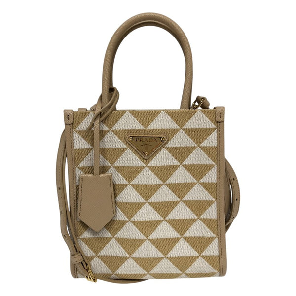 プラダ PRADA シンボル エンブロイダリーファブリック ミニバッグ 1BA355 ベージュ ファブリック レディース トートバッグ