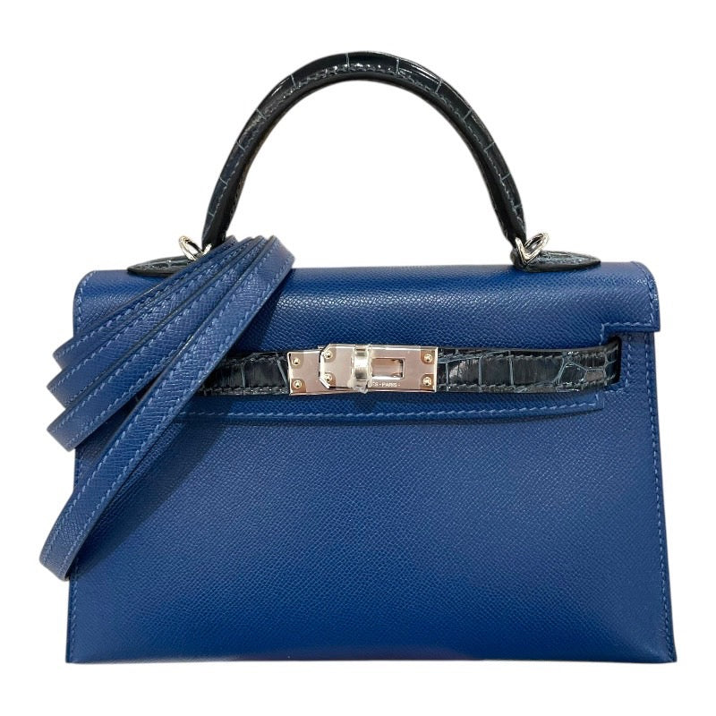 エルメス HERMES ミニケリー2 タッチ W刻 ブルーマリン/SV金具 アリゲーター・マダム レディース ショルダーバッグ