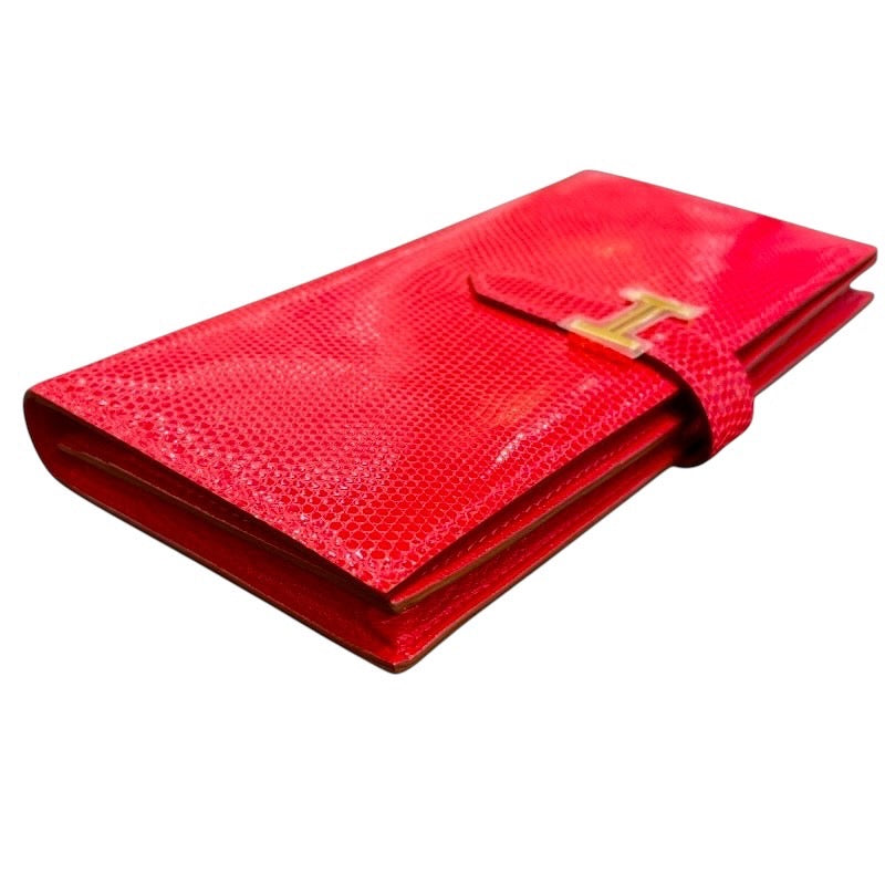 エルメス HERMES ベアンスフレ □P刻 レッド ゴールド金具 リザード