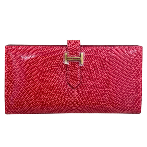 エルメス HERMES ベアンスフレ □P刻 レッド ゴールド金具 リザード