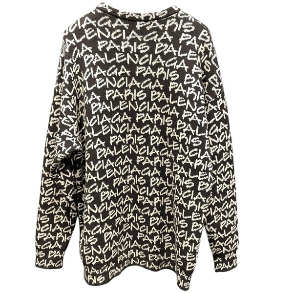 バレンシアガ BALENCIAGA ロゴ総柄ニットセーター 599826 ブラック コットン メンズ セーター