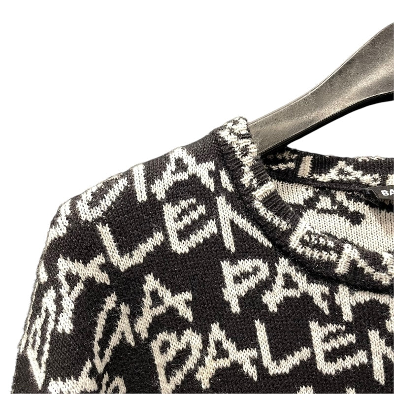 バレンシアガ BALENCIAGA ロゴ総柄ニットセーター 599826 ブラック コットン メンズ セーター