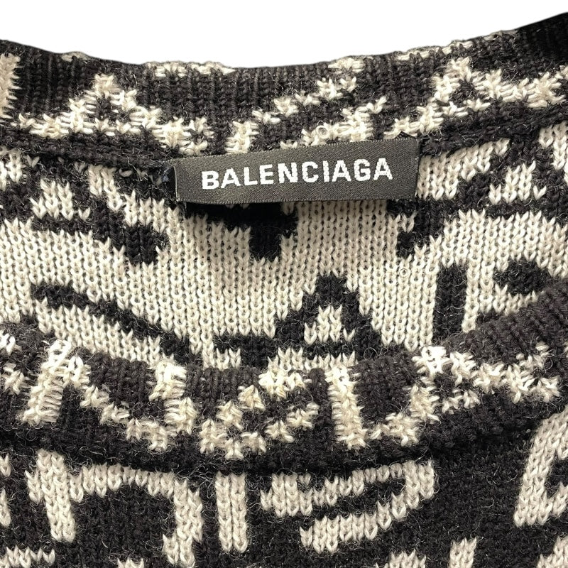 バレンシアガ BALENCIAGA ロゴ総柄ニットセーター 599826 ブラック コットン メンズ セーター