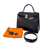 エルメス HERMES ケリー28 □E刻（2001年製） ブラック シルバー金具 ポロサス レディース ハンドバッグ
