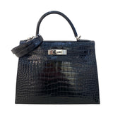 エルメス HERMES ケリー28 □E刻（2001年製） ブラック シルバー金具 ポロサス レディース ハンドバッグ