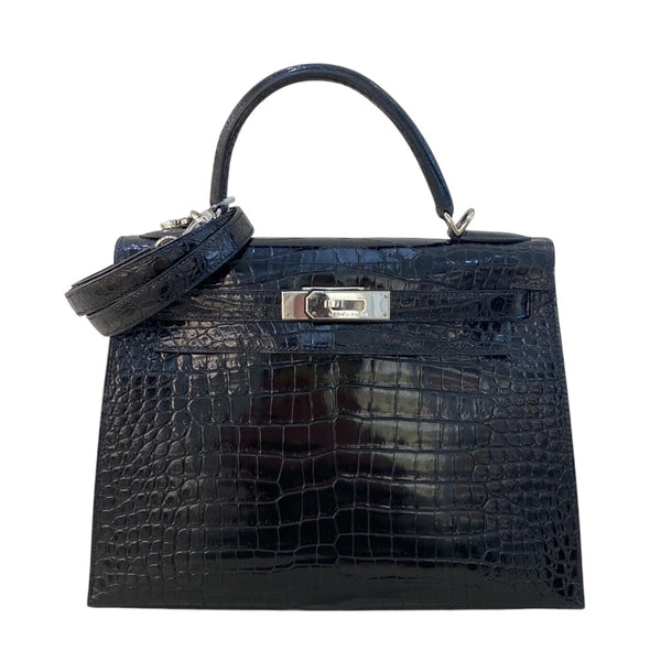 エルメス HERMES ケリー28 □E刻（2001年製） ブラック シルバー金具 ポロサス レディース ハンドバッグ