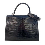 エルメス HERMES ケリー28 □E刻（2001年製） ブラック シルバー金具 ポロサス レディース ハンドバッグ