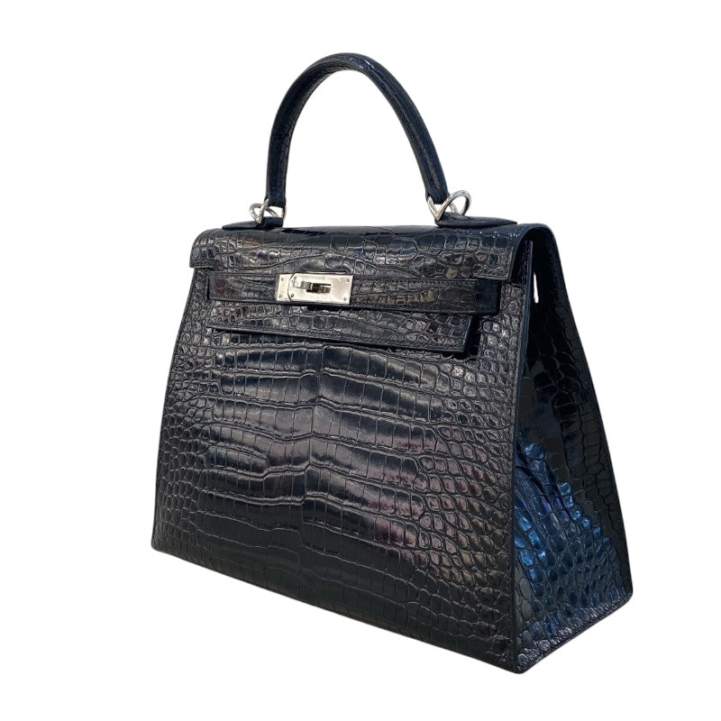 エルメス HERMES ケリー28 □E刻（2001年製） ブラック シルバー金具 ポロサス レディース ハンドバッグ