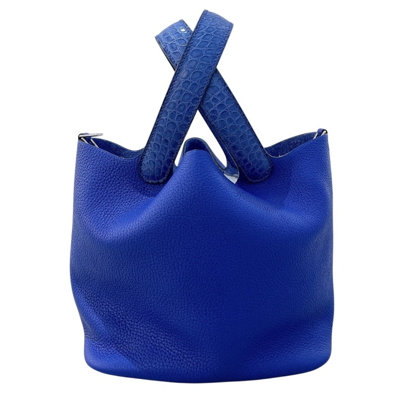 エルメス HERMES ピコタンロックタッチMM A刻 ブルーエレクトリック シルバー金具 トリヨン/アリゲーターマット レディース ハンドバッグ