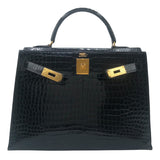 エルメス HERMES ケリー32 〇V刻 ブラック　GD金具 ポロサス レディース ショルダーバッグ