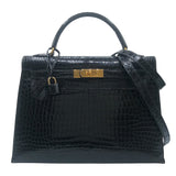 エルメス HERMES ケリー32 〇V刻 ブラック　GD金具 ポロサス レディース ショルダーバッグ