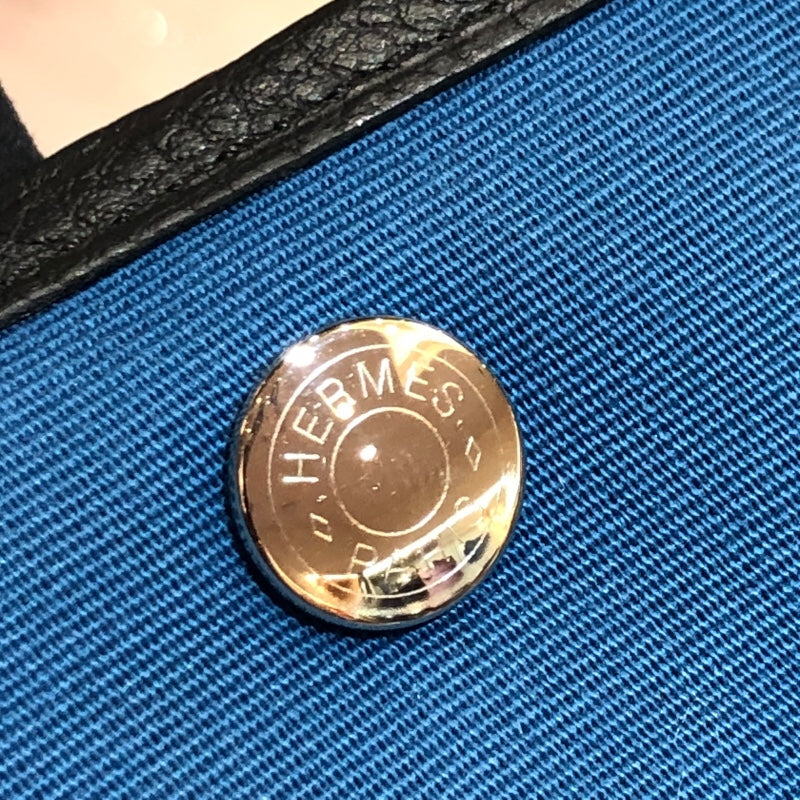 エルメス HERMES ガーデンパーティPM A刻 ブルー　シルバー金具 トワル ハンドバッグ