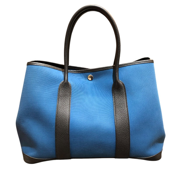 エルメス HERMES ガーデンパーティPM A刻 ブルー　シルバー金具 トワル ハンドバッグ