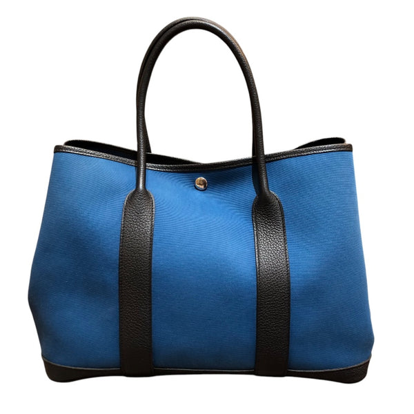エルメス HERMES ガーデンパーティPM A刻 ブルー　シルバー金具 トワル ハンドバッグ