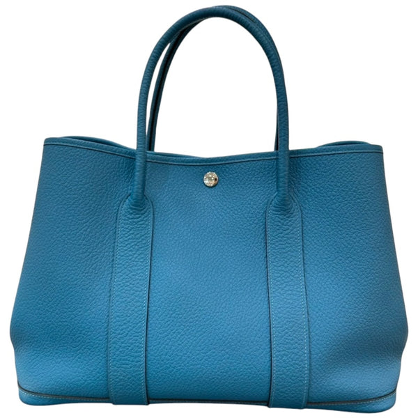 エルメス HERMES ガーデンパーティPM ▢R刻 ターコイズ/シルバー金具 カントリー レディース トートバッグ