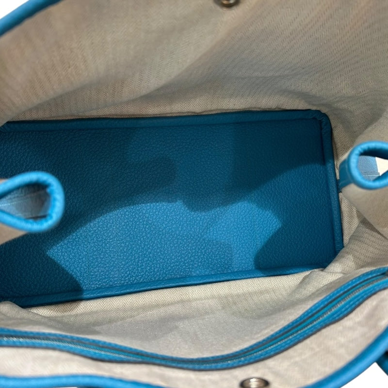 エルメス HERMES ガーデンパーティPM ▢R刻 ターコイズ/シルバー金具 カントリー レディース トートバッグ