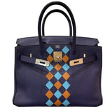 エルメス HERMES バーキン30　トレサージュ D刻 ブルーアンクル/SV金具 スイフト/エプソン レディース ハンドバッグ
