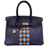 エルメス HERMES バーキン30　トレサージュ D刻 ブルーアンクル/SV金具 スイフト/エプソン レディース ハンドバッグ