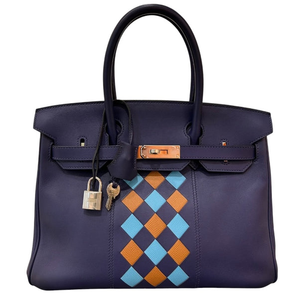 エルメス HERMES バーキン30　トレサージュ D刻 ブルーアンクル/SV金具 スイフト/エプソン レディース ハンドバッグ