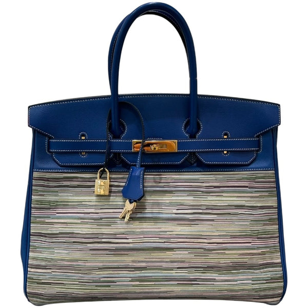 エルメス HERMES バーキン35 □F刻印 ブルーフランス/ゴールド金具