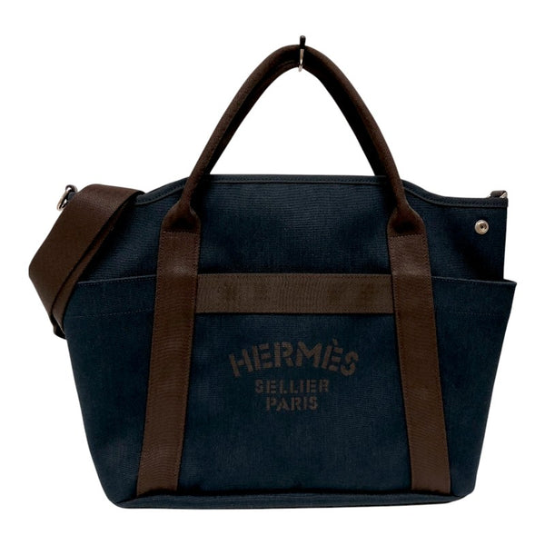 エルメス HERMES サックドパンサージュ D刻 ネイビー シルバー金具 トワル ユニセックス トートバッグ