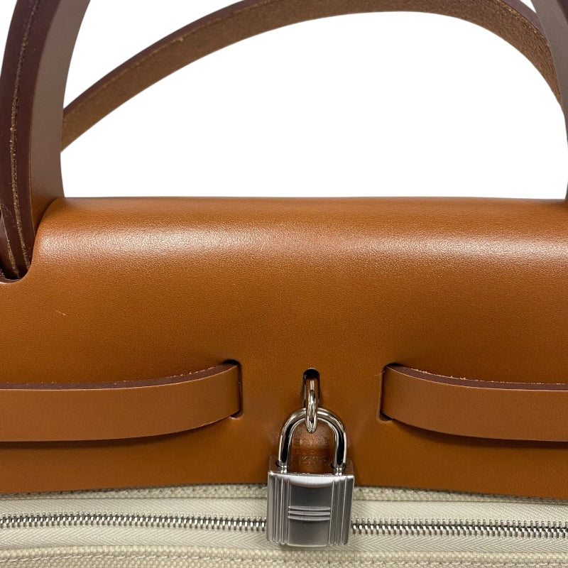 エルメス HERMES エールバッグジップPM B刻 ベージュ×ゴールド シルバー金具  トワル/ハンター レディース ショルダーバッグ