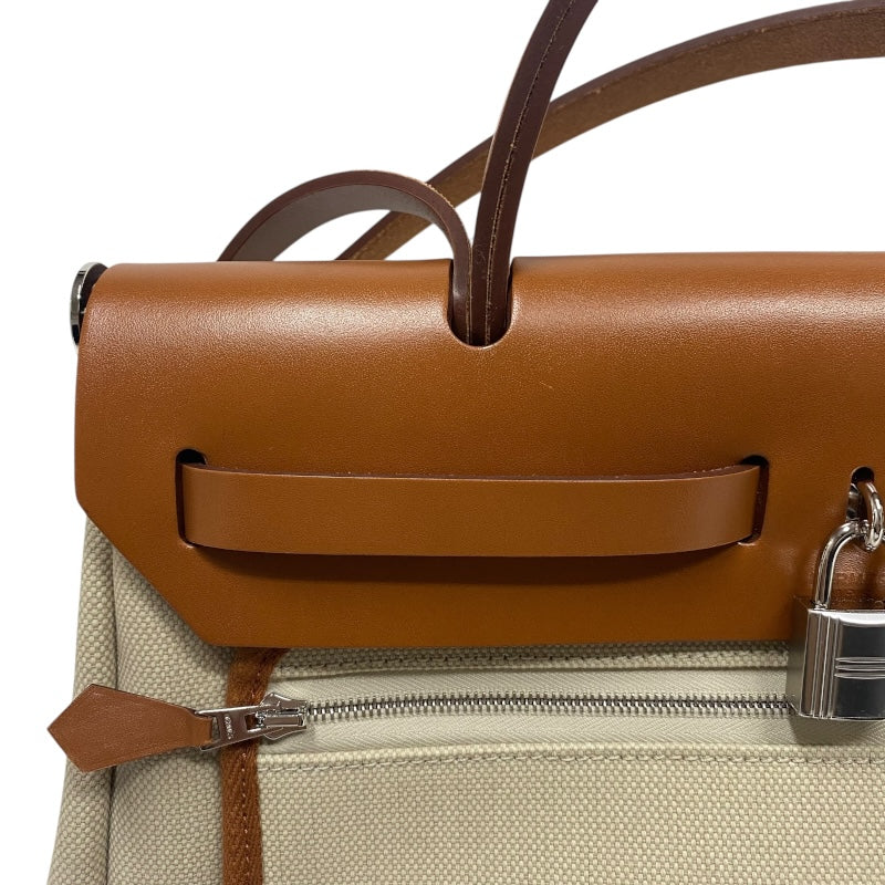 エルメス HERMES エールバッグジップPM B刻 ベージュ×ゴールド シルバー金具  トワル/ハンター レディース ショルダーバッグ
