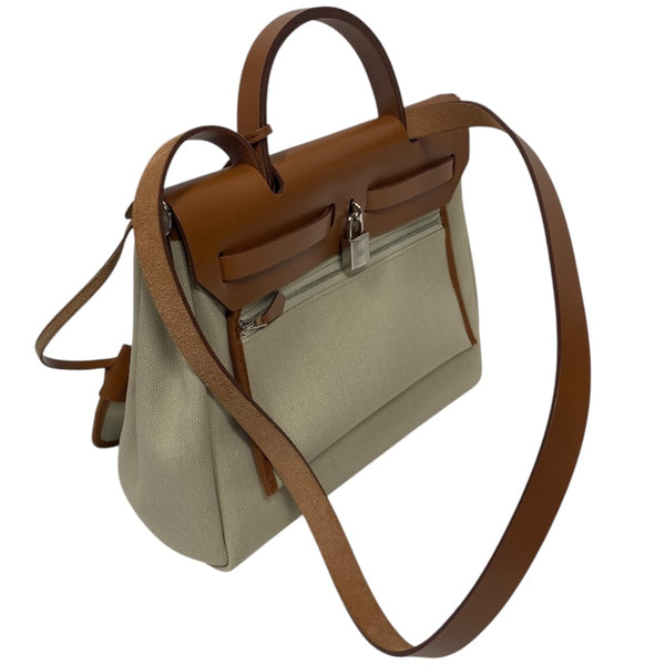 エルメス HERMES エールバッグジップPM B刻 ベージュ×ゴールド シルバー金具  トワル/ハンター レディース ショルダーバッグ