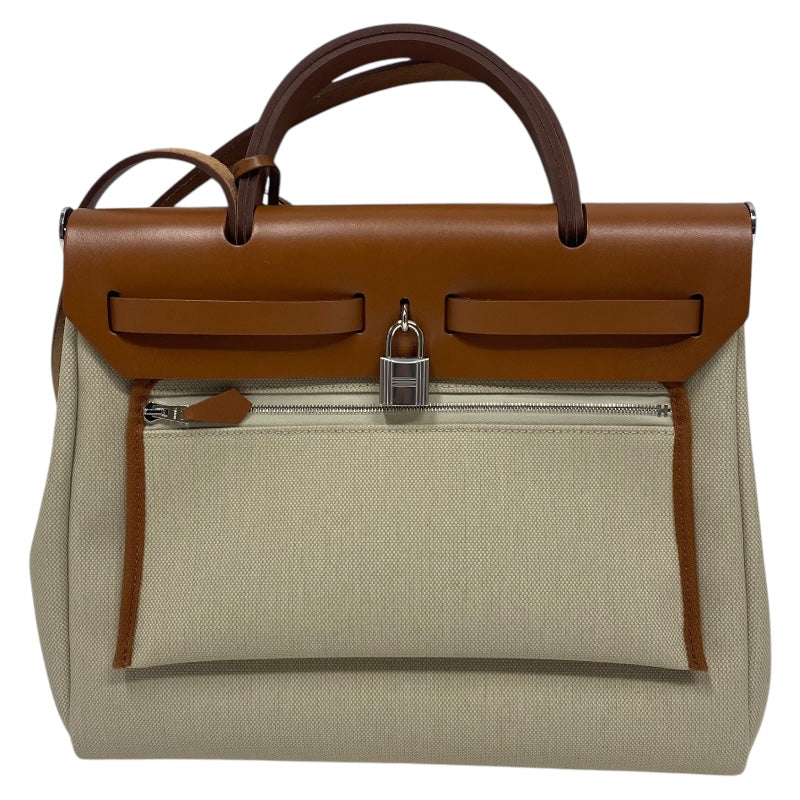 エルメス HERMES エールバッグジップPM B刻 ベージュ×ゴールド シルバー金具  トワル/ハンター レディース ショルダーバッグ