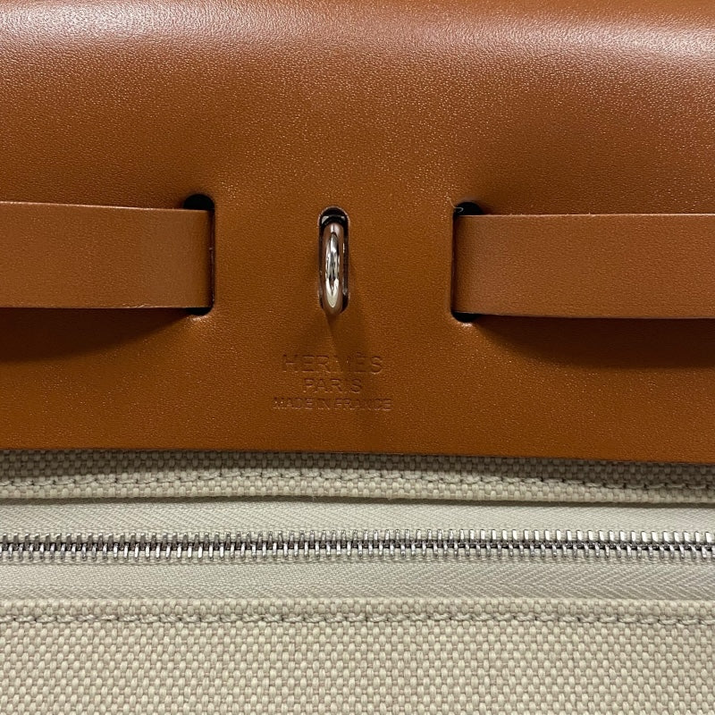 エルメス HERMES エールバッグジップPM B刻 ベージュ×ゴールド シルバー金具  トワル/ハンター レディース ショルダーバッグ