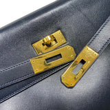 エルメス HERMES ケリー32 内縫い 〇X刻 ネイビー ゴールド金具 ボックスカーフ レディース ハンドバッグ
