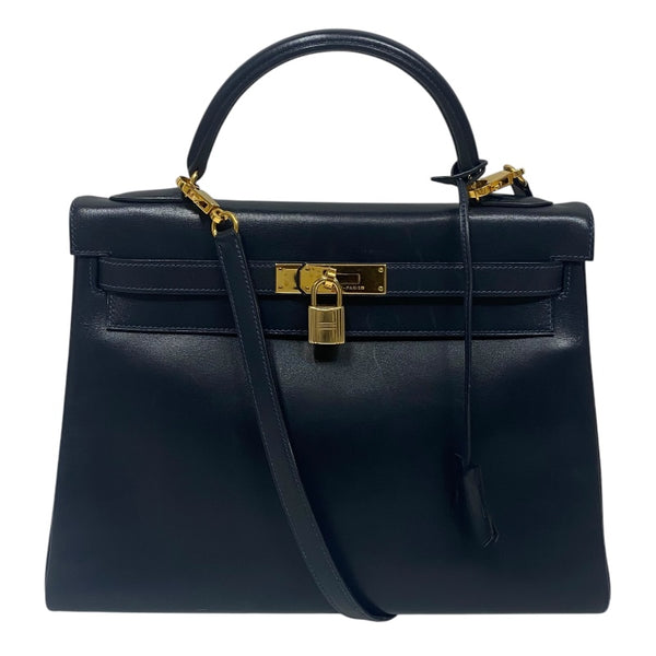 エルメス HERMES ケリー32 内縫い 〇X刻 ネイビー ゴールド金具 ボックスカーフ レディース ハンドバッグ