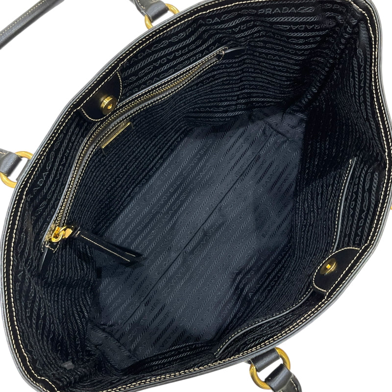 プラダ PRADA ロゴジャガード トートバッグ ブラウン×ブラック キャンバス/レザー レディース トートバッグ